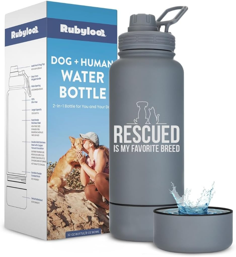Dog Mom Water Bottle 32oz Insulated Stainless Steel with Dog Bowl Travel
