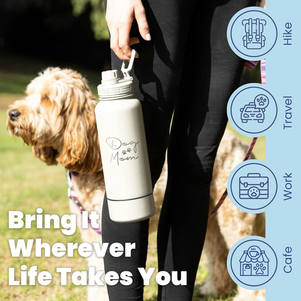 Dog Mom Water Bottle 32oz Insulated Stainless Steel with Dog Bowl Travel