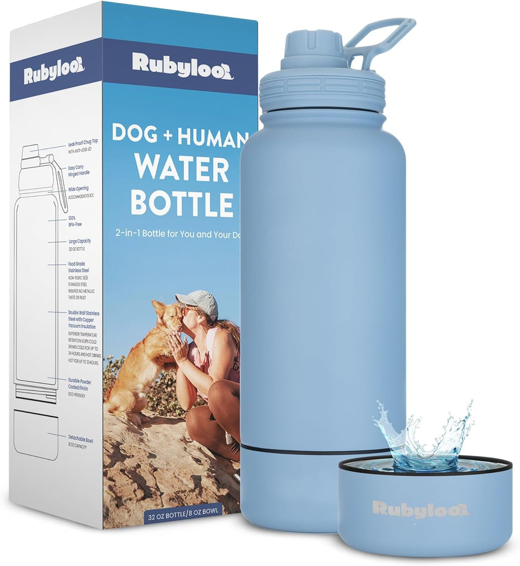 Dog Mom Water Bottle 32oz Insulated Stainless Steel with Dog Bowl Travel